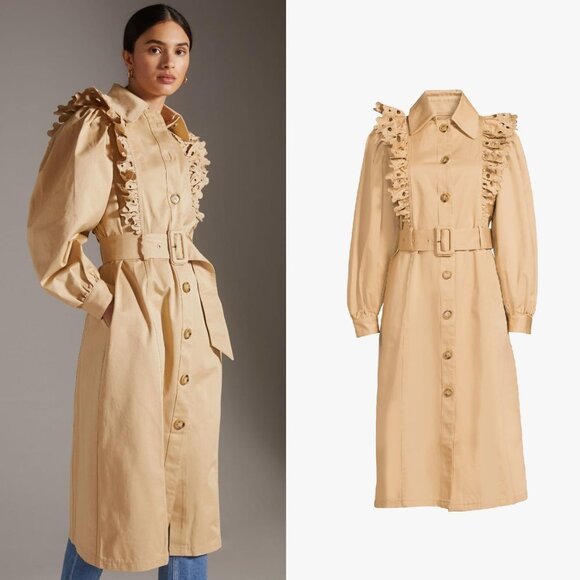 Anthropologie Jackets & Blazers - Anthropologie Magali Pascal Tilia Ruffle Eyelet Trench Coat Small